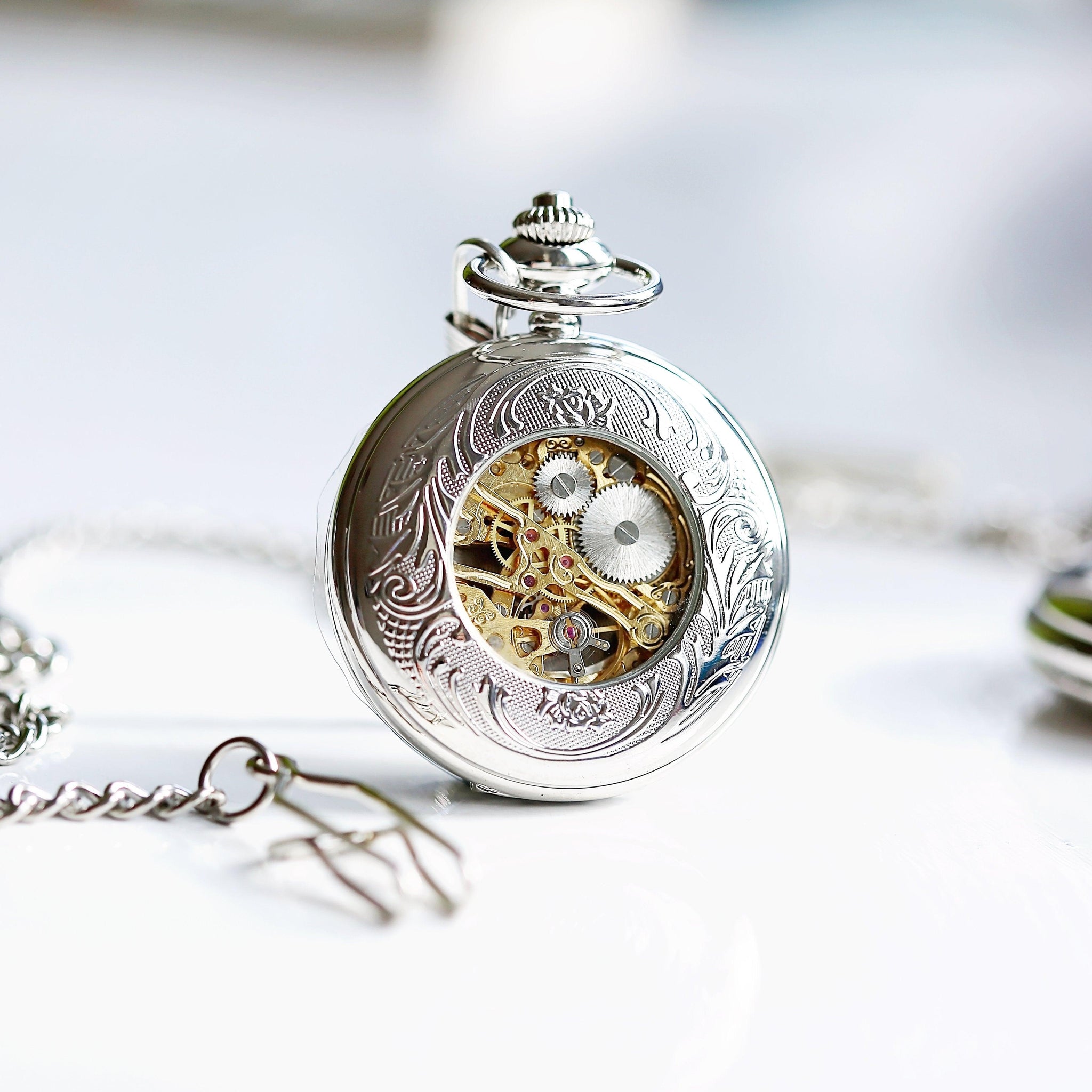 Handwriting Engraved Roman Skeleton Pocket Watch - Lantern Space