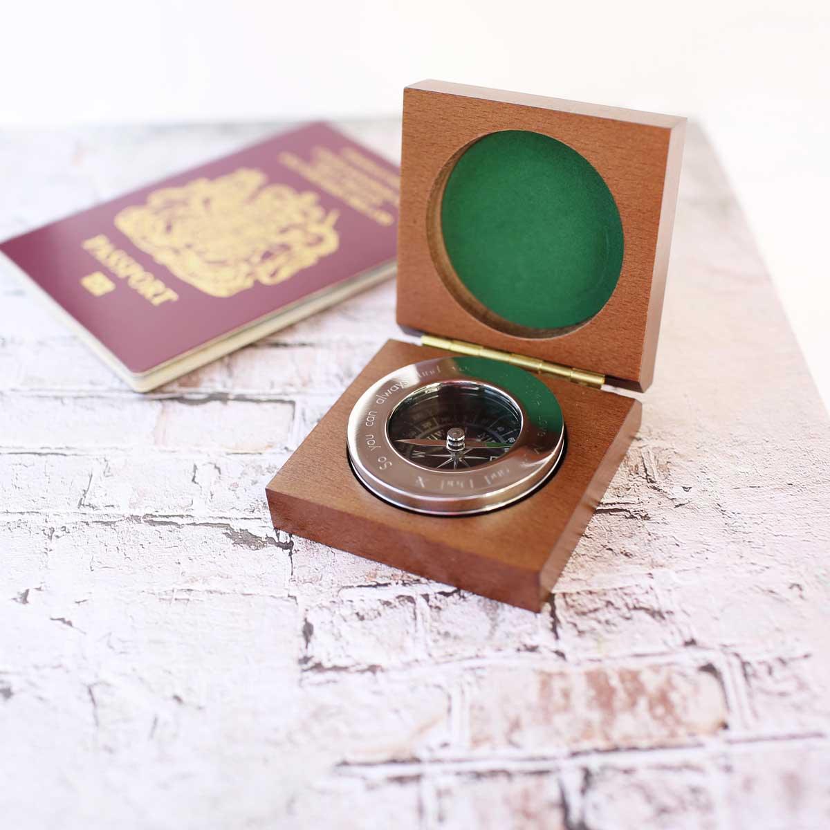 Own Handwriting Compass Personalised with Timber Box - Lantern Space